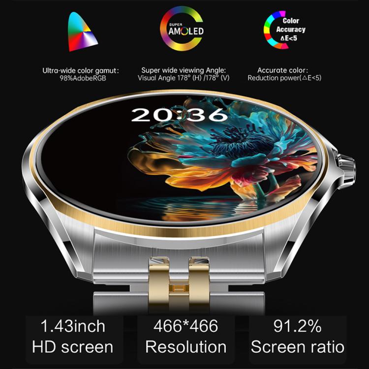 H78 1.43 inch AMOLED Screen Health & Fitness Smart Watch IP67 Waterproof Support BT Call(Silver Shell Blue Leather) - free shipping - PMc TechLife - Order now!