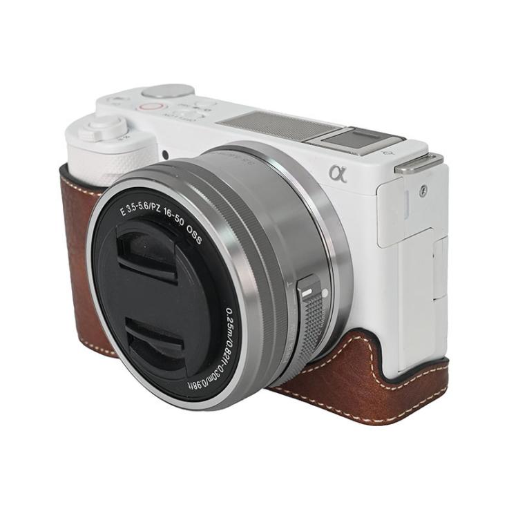 For Sony ZV-E10 Litchi Texture PU Leather Camera Half Case Base(Coffee) - free shipping - PMC TechLife - Order now!