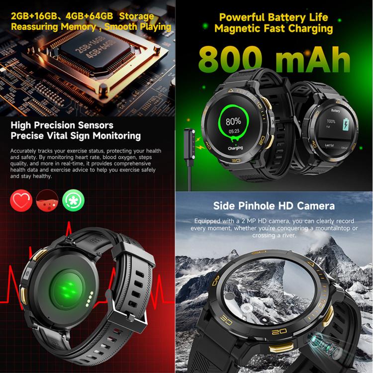 UNIWA DM300 4G Android Watch Phone, 4GB+64GB, 1.43 inc Unisoc SL8541E Quad Core, Support Heart Rate / Blood Oxygen(Black) - free shipping - PMc TechLife - Order now!