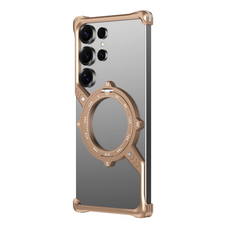 For Samsung Galaxy S24 Ultra 5G S Shaped 360 Holder Airbag Frameless MagSafe Metal Phone Case(Desert Gold) - free shipping - PMC TechLife - Order now!