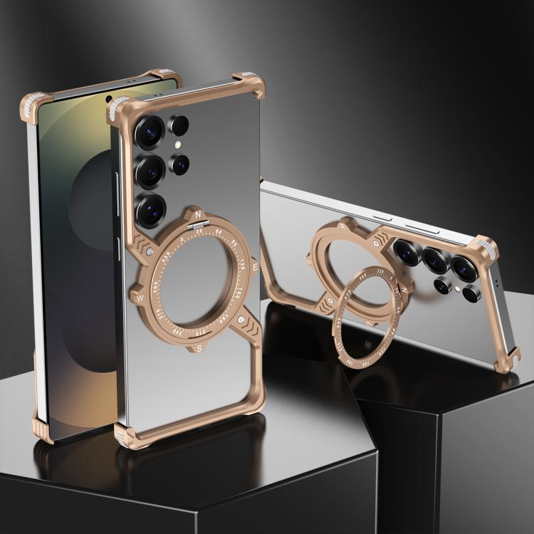 For Samsung Galaxy S24 Ultra 5G S Shaped 360 Holder Airbag Frameless MagSafe Metal Phone Case(Desert Gold) - free shipping - PMC TechLife - Order now!