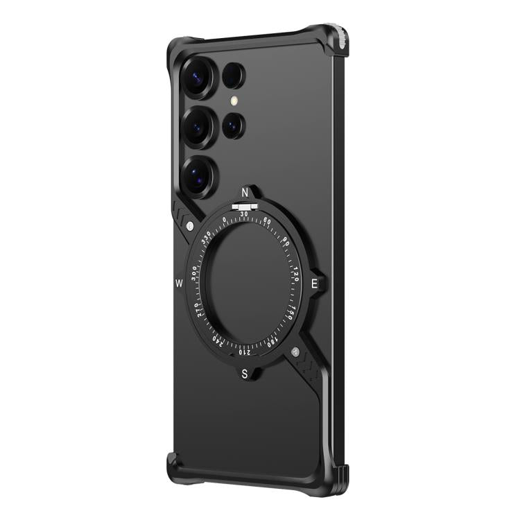 For Samsung Galaxy S23 Ultra 5G S Shaped 360 Holder Airbag Frameless MagSafe Metal Phone Case(Black) - free shipping - PMC TechLife - Order now!