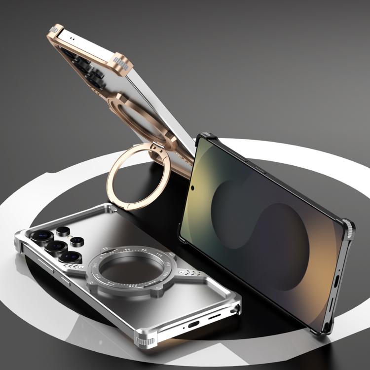 For Samsung Galaxy S24 Ultra 5G S Shaped 360 Holder Airbag Frameless MagSafe Metal Phone Case(Desert Gold) - free shipping - PMC TechLife - Order now!