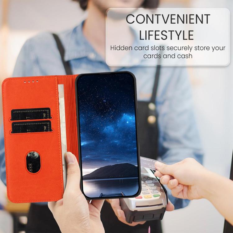 For iPhone 17 Strong Magnetic Frosted Flip Leather Phone Case(Orange) - free shipping - PMc TechLife - Order now!