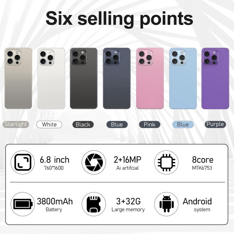 I16 Pro Max / VD1, 3GB+32GB, 6.8 inch Android 10 MTK6753 Octa Core, Network: 4G, Dual SIM, Plug:UK Plug(White) - free shipping - PMc TechLife - Order now!