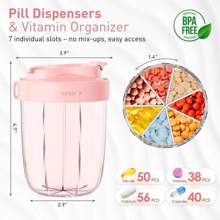 Portable Compartment Sealed Medicine Organizer Large Pill Storage Cup(Pink) - free shipping - PMC TechLife - Order now!