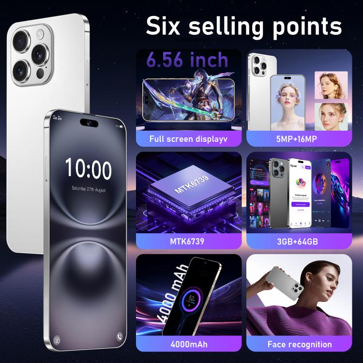 I16 Pro Max / RAi3, 3GB+64GB, 6.56 inch Android 10 MTK6739 Quad Core, Network: 4G, Dual SIM, Plug:EU Plug(Black) - free shipping - PMc TechLife - Order now!