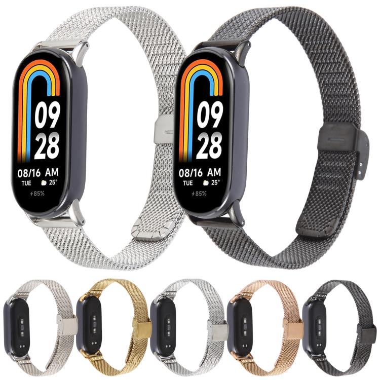 For Xiaomi Smart Band 9 / 8 Integrated Buckle Embossed Milanese Metal Watch Band(Gold) - free shipping - PMC TechLife - Order now!