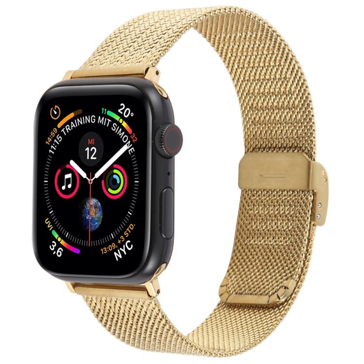 For Apple Watch 46mm / 49mm / 45mm / 44mm Integrated Buckle Embossed Thick Milanese Metal Watch Band(Gold) - free shipping - PMC TechLife - Order now!