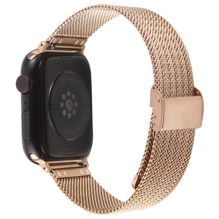 For Apple Watch 46mm / 49mm / 45mm / 44mm Integrated Buckle Embossed Thick Milanese Metal Watch Band(Rose Gold) - free shipping - PMC TechLife - Order now!