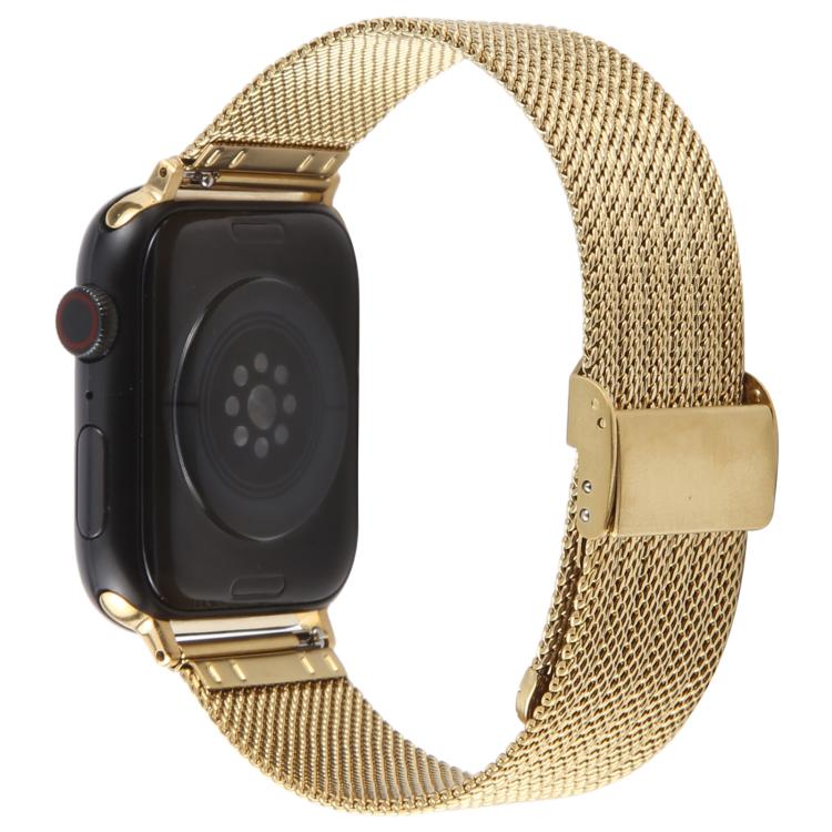 For Apple Watch 42mm / 41mm / 40mm / 38mm Integrated Buckle Embossed Thick Milanese Metal Watch Band(Gold) - free shipping - PMC TechLife - Order now!
