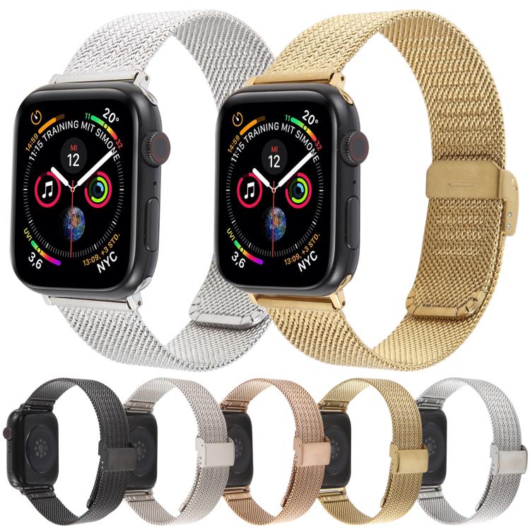 For Apple Watch 42mm / 41mm / 40mm / 38mm Integrated Buckle Embossed Thick Milanese Metal Watch Band(Gold) - free shipping - PMC TechLife - Order now!