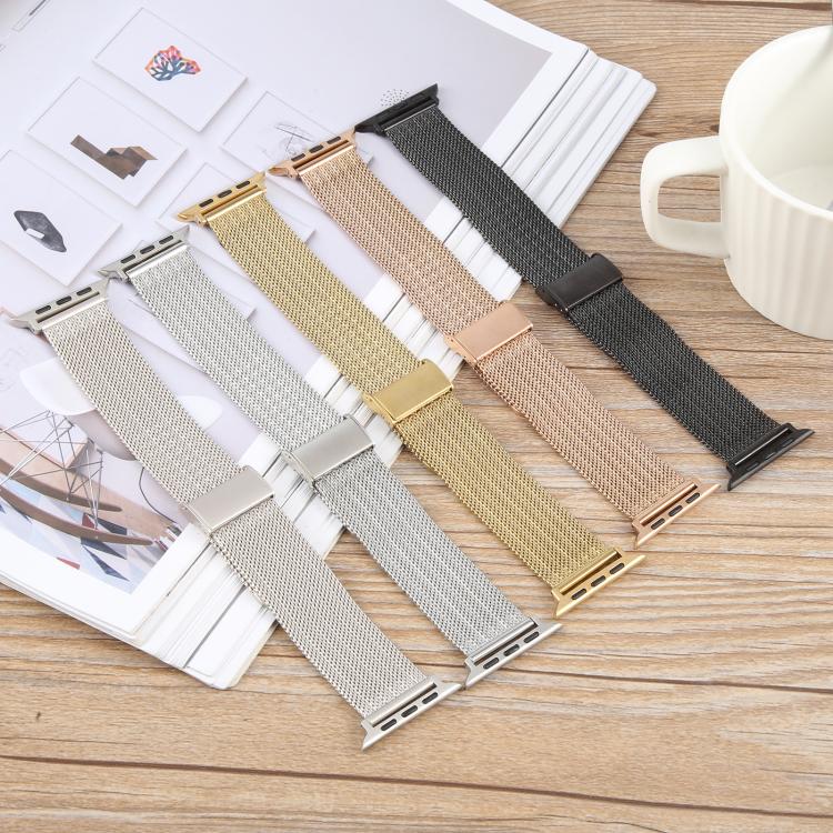 For Apple Watch 42mm / 41mm / 40mm / 38mm Integrated Buckle Embossed Thick Milanese Metal Watch Band(Gold) - free shipping - PMC TechLife - Order now!