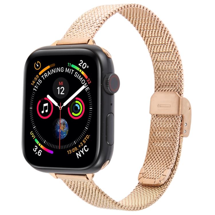 For Apple Watch 46mm / 49mm / 45mm / 44mm Integrated Buckle Embossed Slim Milanese Metal Watch Band(Rose Gold) - free shipping - PMC TechLife - Order now!