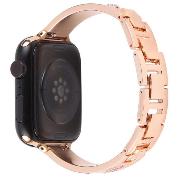For Apple Watch 46mm / 49mm / 45mm / 44mm Diamond Quick Release Chain Bracelet Metal Watch Band(Rose Gold) - free shipping - PMC TechLife - Order now!