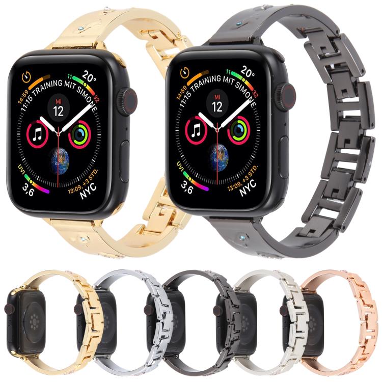 For Apple Watch 42mm / 41mm / 40mm / 38mm Diamond Quick Release Chain Bracelet Metal Watch Band(Rose Gold) - free shipping - PMC TechLife - Order now!