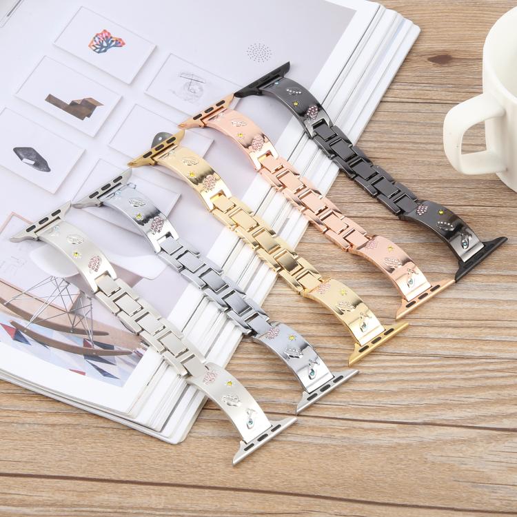 For Apple Watch 46mm / 49mm / 45mm / 44mm Diamond Quick Release Chain Bracelet Metal Watch Band(Rose Gold) - free shipping - PMC TechLife - Order now!