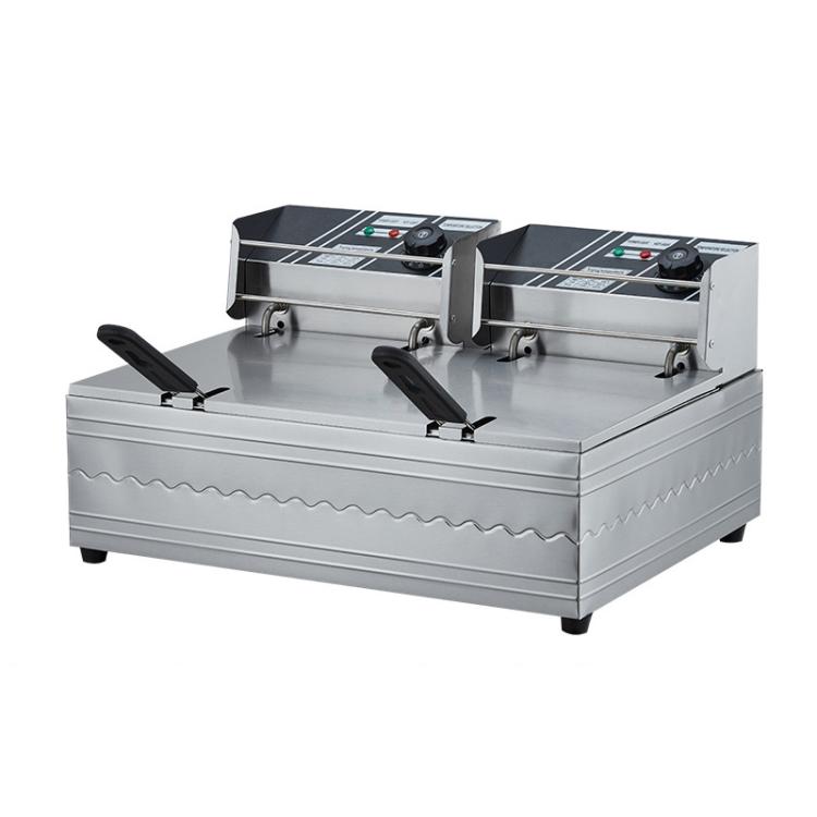 Multifunctional Commercial Stainless Steel Thick Electric Fryer Electric Boiler, Single Cylinder Dual-head 12L+Temperature Limiter(UK Plug) - free shipping - PMC TechLife - Order now!