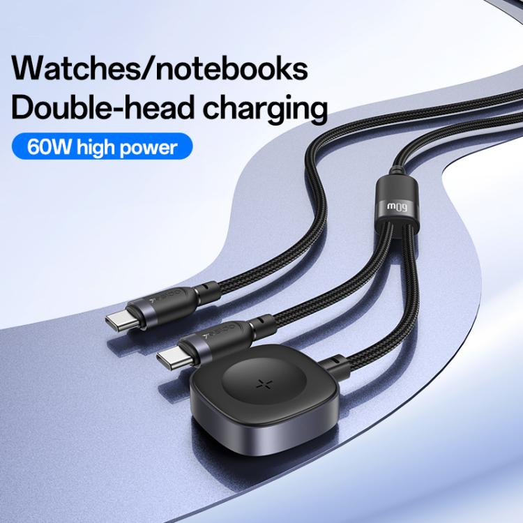 Yesido CA136C 60W USB-C / Type-C to Type-C & iWatch 2 in 1 Charging Cable, Length:1.2m(Black) - Charger / Holder by Yesido | Online Shopping South Africa | PMC TechLife | Buy Now Pay Later Mobicred