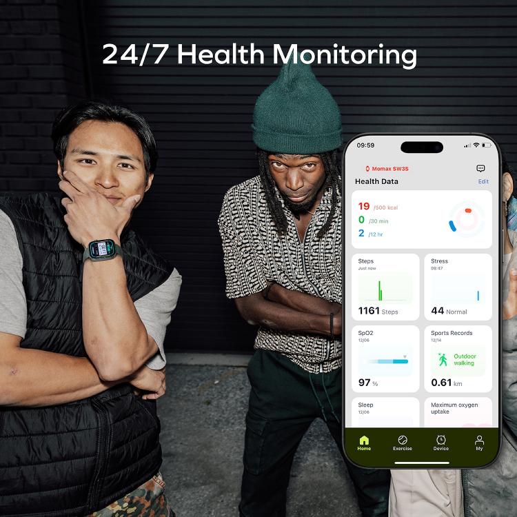 MOMAX SW3S 1.99 inch Screen 3ATM Waterproof Smart Sports Watch(Green) - free shipping - PMC TechLife - Order now!