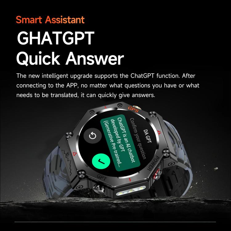 KC91 1.39 inch IPS Screen 3ATM Outdoor GPS Smart Watch with Flashlight(Black) - Smart Watches by PMC TechLife | Online Shopping South Africa | PMC TechLife | Buy Now Pay Later Mobicred