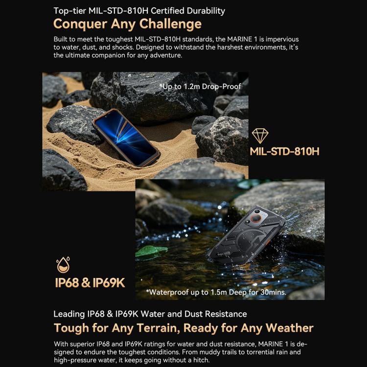 Blackview Oscal Marine 1, 4GB+128GB, 6.56 inch Android 15 Unisoc UMS9230E T615 Octa Core, Network: 4G, OTG, NFC(Black) - free shipping - PMC TechLife - Order now!