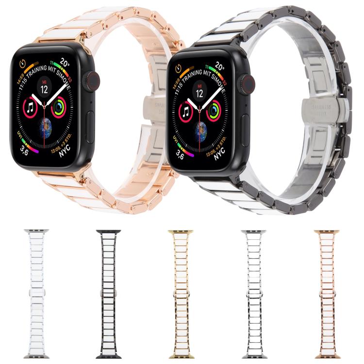 For Apple Watch 46mm / 49mm / 45mm / 44mm Three Beads Ceramics 18mm Steel Watch Band(Silver White) - free shipping - PMC TechLife - Order now!