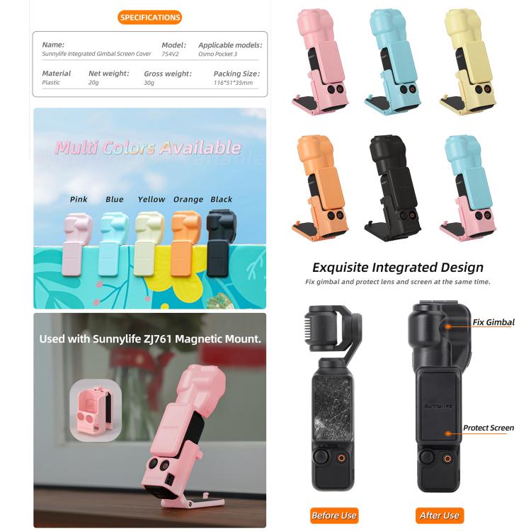 For DJI OSMO Pocket 3 Sunnylife Colorful Gimbal Cover Camera Protector Screen Protective Case(Orange) - free shipping - PMC TechLife - Order now!