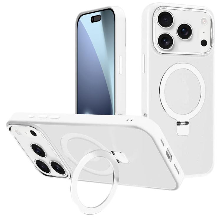 For iPhone 17 Pro Kalebol Metal Lens Frame MagSafe Holder Frosted PC Phone Case(Frosted White) - iPhone 17 Pro Cases by Kalebol | Online Shopping South Africa | PMC TechLife | Buy Now Pay Later Mobicred