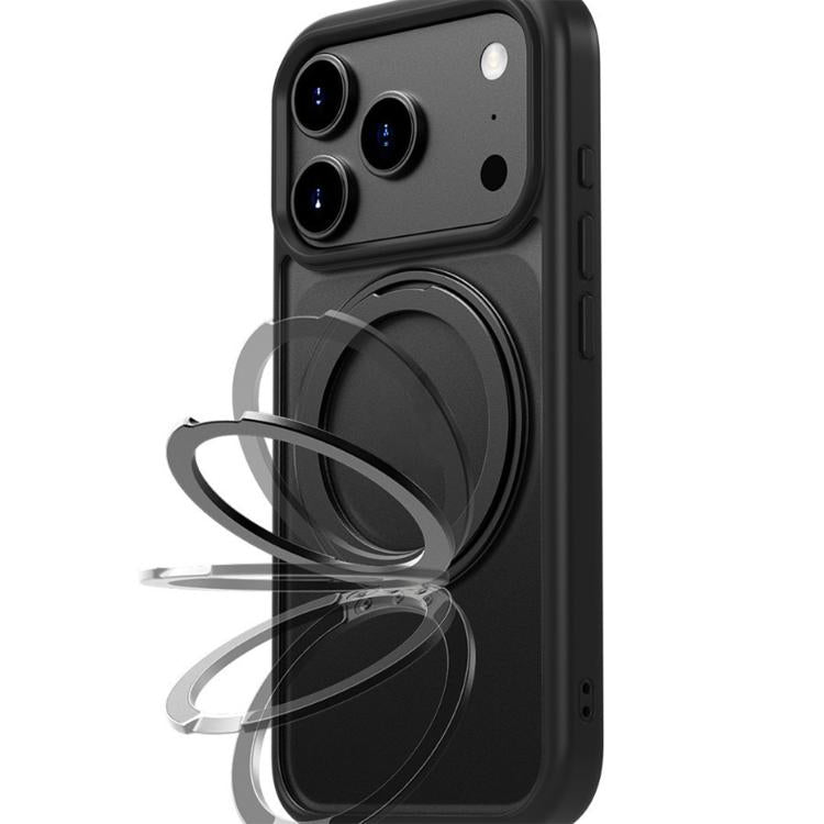 For iPhone 17 Air Kalebol Frosted MagSafe Holder Acrylic Hybrid TPU Phone Case(Black) - free shipping - PMC TechLife - Order now!