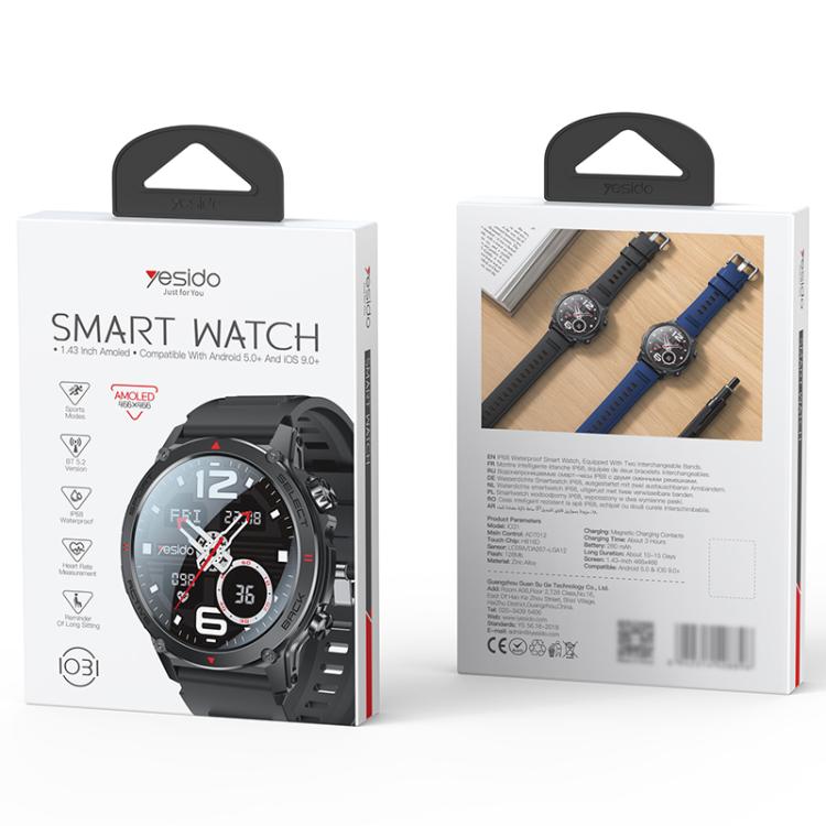 Yesido IO31 1.43 inch AMOLED Screen Smart Watch Support BT Call / Heart Rate(Black) - free shipping - PMC TechLife - Order now!