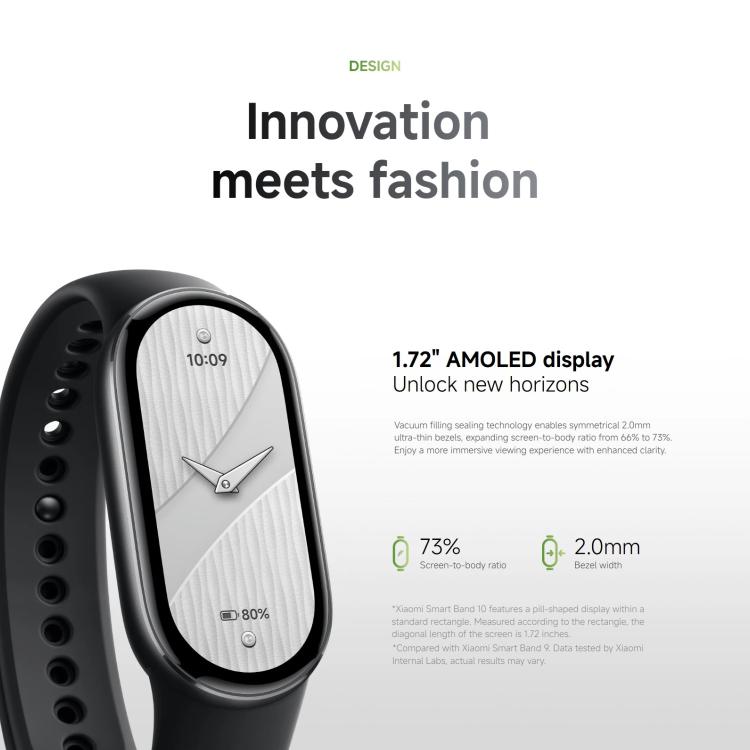 Original Xiaomi Smart Band 10, 1.72 inch AMOLED Screen 5ATM Waterproof Smart Watch, Support Blood Oxygen / Heart Rate Monitor(Black) - free shipping - PMC TechLife - Order now!