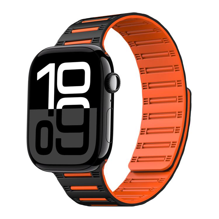 For Apple Watch 42mm / 41mm / 40mm / 38mm Cylinder Magnetic Two-color Loop Silicone Watch Band(Black Orange) - free shipping - PMC TechLife - Order now!