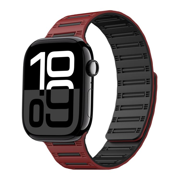 For Apple Watch 42mm / 41mm / 40mm / 38mm Cylinder Magnetic Two-color Loop Silicone Watch Band(Wine Red Black) - free shipping - PMC TechLife - Order now!