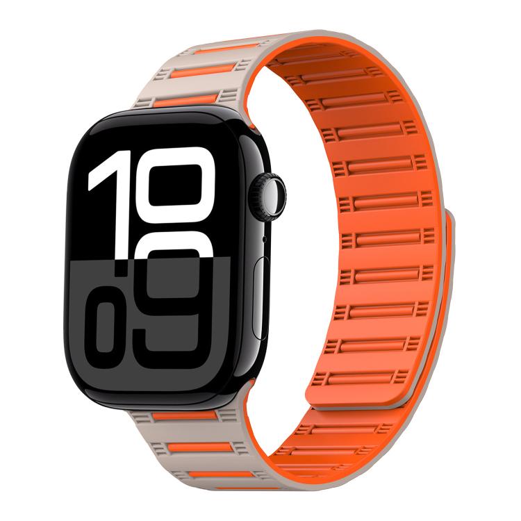 For Apple Watch 42mm / 41mm / 40mm / 38mm Cylinder Magnetic Two-color Loop Silicone Watch Band(Starlight Orange) - free shipping - PMC TechLife - Order now!