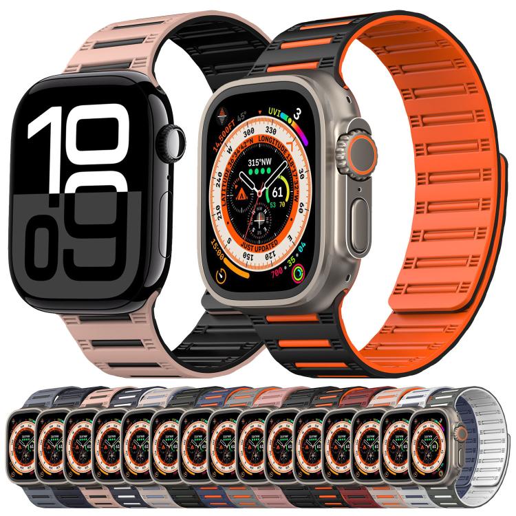 For Apple Watch 42mm / 41mm / 40mm / 38mm Cylinder Magnetic Two-color Loop Silicone Watch Band(Grey Orange) - free shipping - PMC TechLife - Order now!