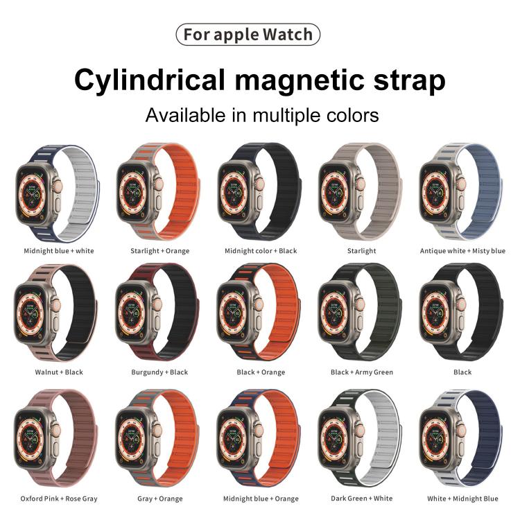 For Apple Watch 42mm / 41mm / 40mm / 38mm Cylinder Magnetic Two-color Loop Silicone Watch Band(Grey Orange) - free shipping - PMC TechLife - Order now!