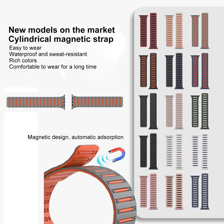 For Apple Watch 42mm / 41mm / 40mm / 38mm Cylinder Magnetic Two-color Loop Silicone Watch Band(Midnight Color Black) - free shipping - PMC TechLife - Order now!