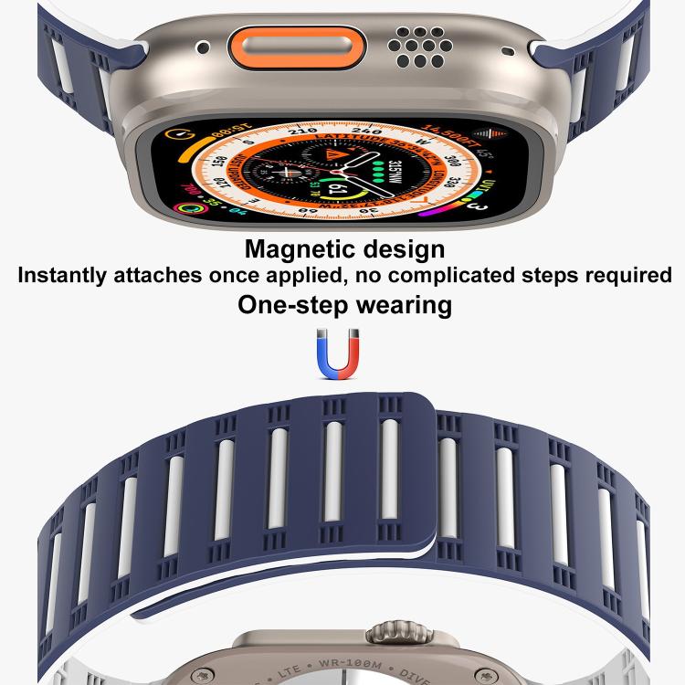 For Apple Watch 42mm / 41mm / 40mm / 38mm Cylinder Magnetic Two-color Loop Silicone Watch Band(Grey Orange) - free shipping - PMC TechLife - Order now!