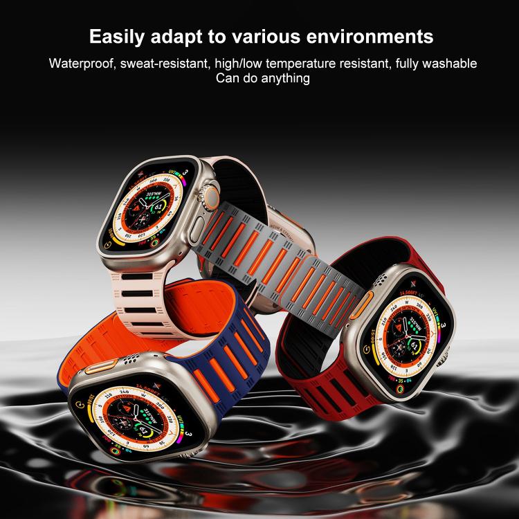 For Apple Watch 46mm / 49mm / 45mm / 44mm Cylinder Magnetic Two-color Loop Silicone Watch Band(Black Army Green) - free shipping - PMC TechLife - Order now!