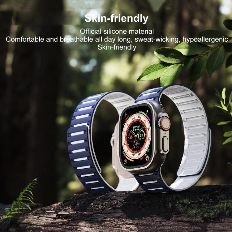 For Apple Watch 42mm / 41mm / 40mm / 38mm Cylinder Magnetic Two-color Loop Silicone Watch Band(Black Orange) - free shipping - PMC TechLife - Order now!