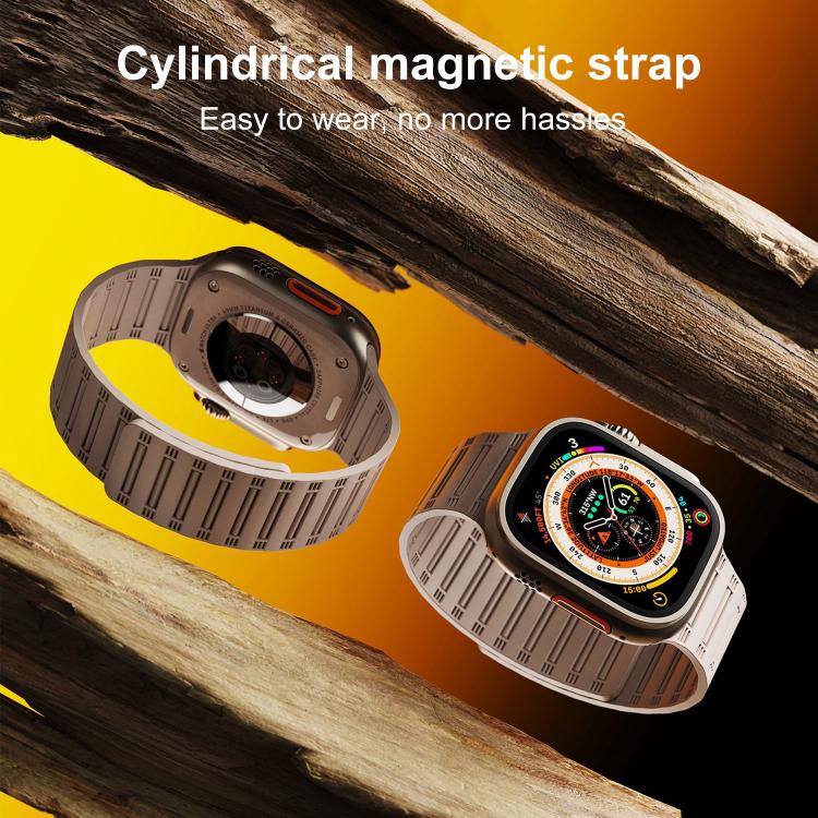 For Apple Watch 42mm / 41mm / 40mm / 38mm Cylinder Magnetic Two-color Loop Silicone Watch Band(Black Orange) - free shipping - PMC TechLife - Order now!