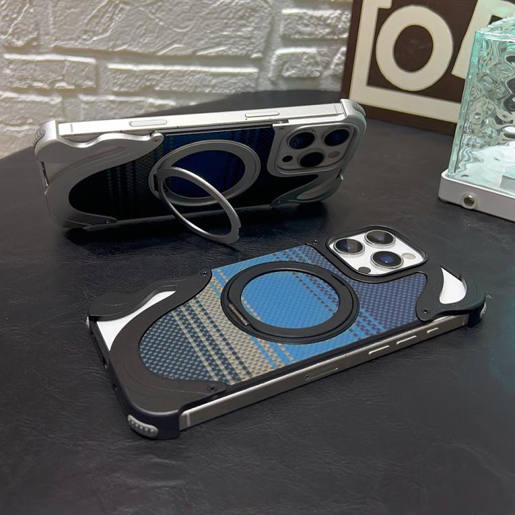 For iPhone 16 Pro Metal Frameless 360 Degree Rotation Holder MagSafe Phone Case(Titanium Color) - free shipping - PMC TechLife - Order now!