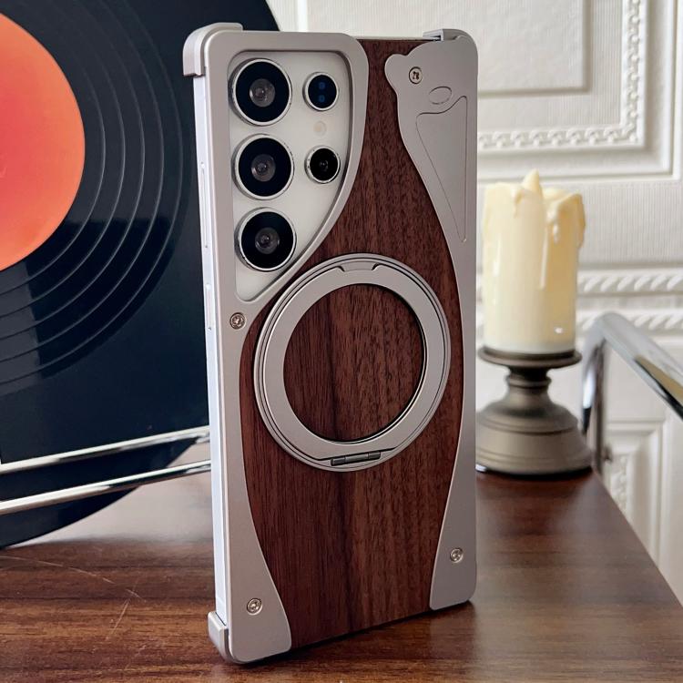 For Samsung Galaxy S23 Ultra 5G Walnut Metal Frameless 360 Degree Rotation Holder MagSafe Phone Case(Titanium Color) - free shipping - PMC TechLife - Order now!