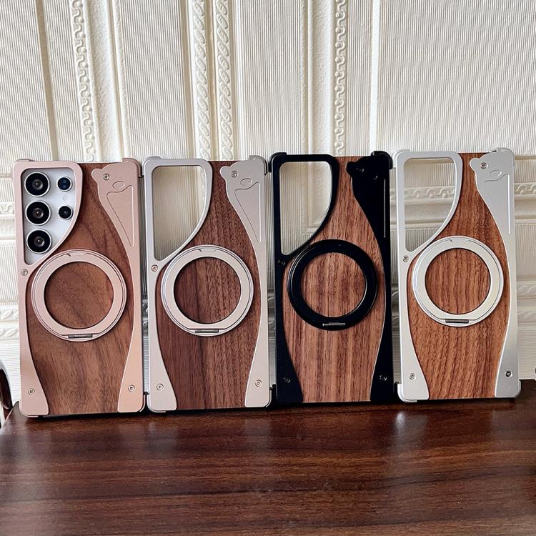 For Samsung Galaxy S24 Ultra 5G Walnut Metal Frameless 360 Degree Rotation Holder MagSafe Phone Case(Black) - free shipping - PMC TechLife - Order now!