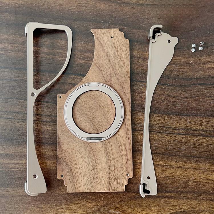 For Samsung Galaxy S23 Ultra 5G Walnut Metal Frameless 360 Degree Rotation Holder MagSafe Phone Case(Black) - free shipping - PMC TechLife - Order now!