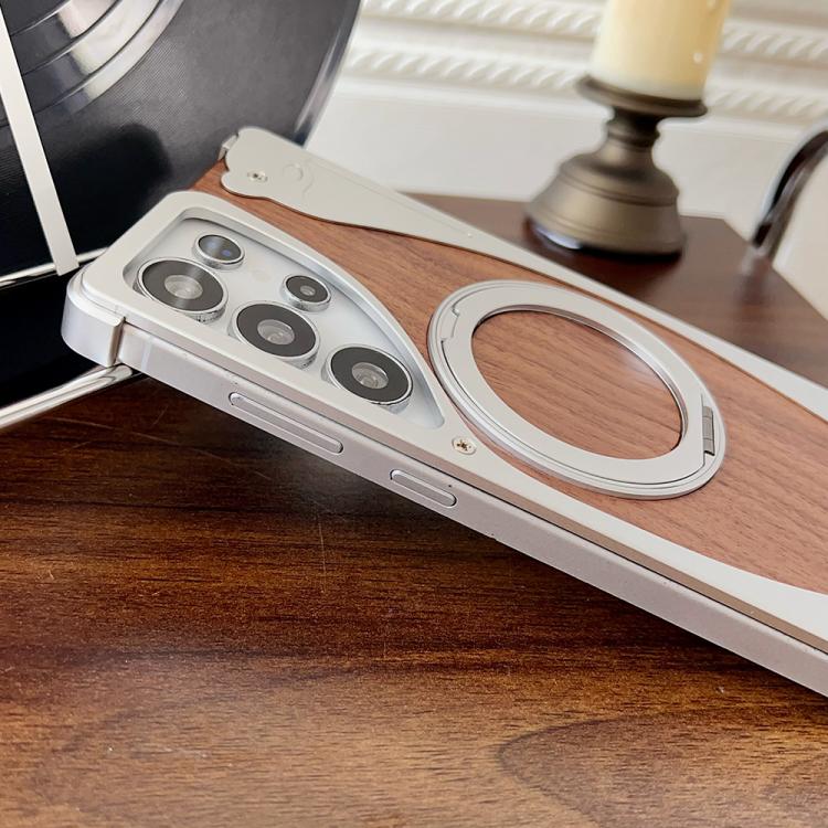 For Samsung Galaxy S25 Ultra 5G Walnut Metal Frameless 360 Degree Rotation Holder MagSafe Phone Case(Dessert Gold) - free shipping - PMC TechLife - Order now!