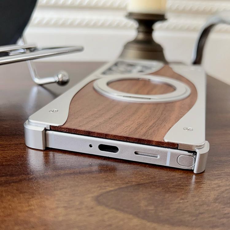 For Samsung Galaxy S25 Ultra 5G Walnut Metal Frameless 360 Degree Rotation Holder MagSafe Phone Case(Black) - free shipping - PMC TechLife - Order now!