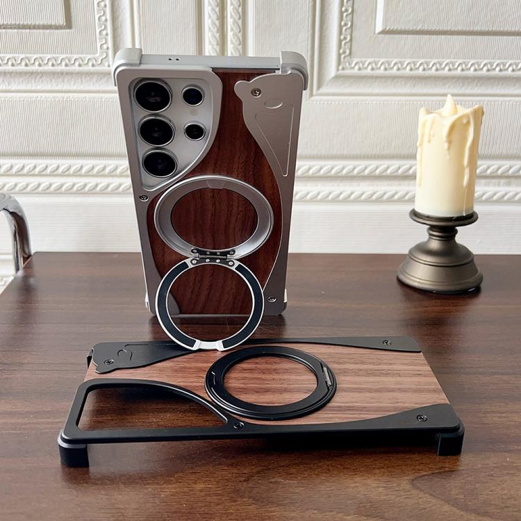 For Samsung Galaxy S24 Ultra 5G Walnut Metal Frameless 360 Degree Rotation Holder MagSafe Phone Case(Silver) - free shipping - PMC TechLife - Order now!