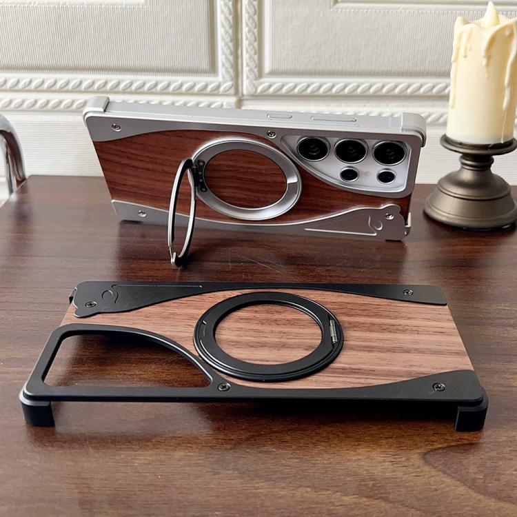 For Samsung Galaxy S23 Ultra 5G Walnut Metal Frameless 360 Degree Rotation Holder MagSafe Phone Case(Dessert Gold) - free shipping - PMC TechLife - Order now!